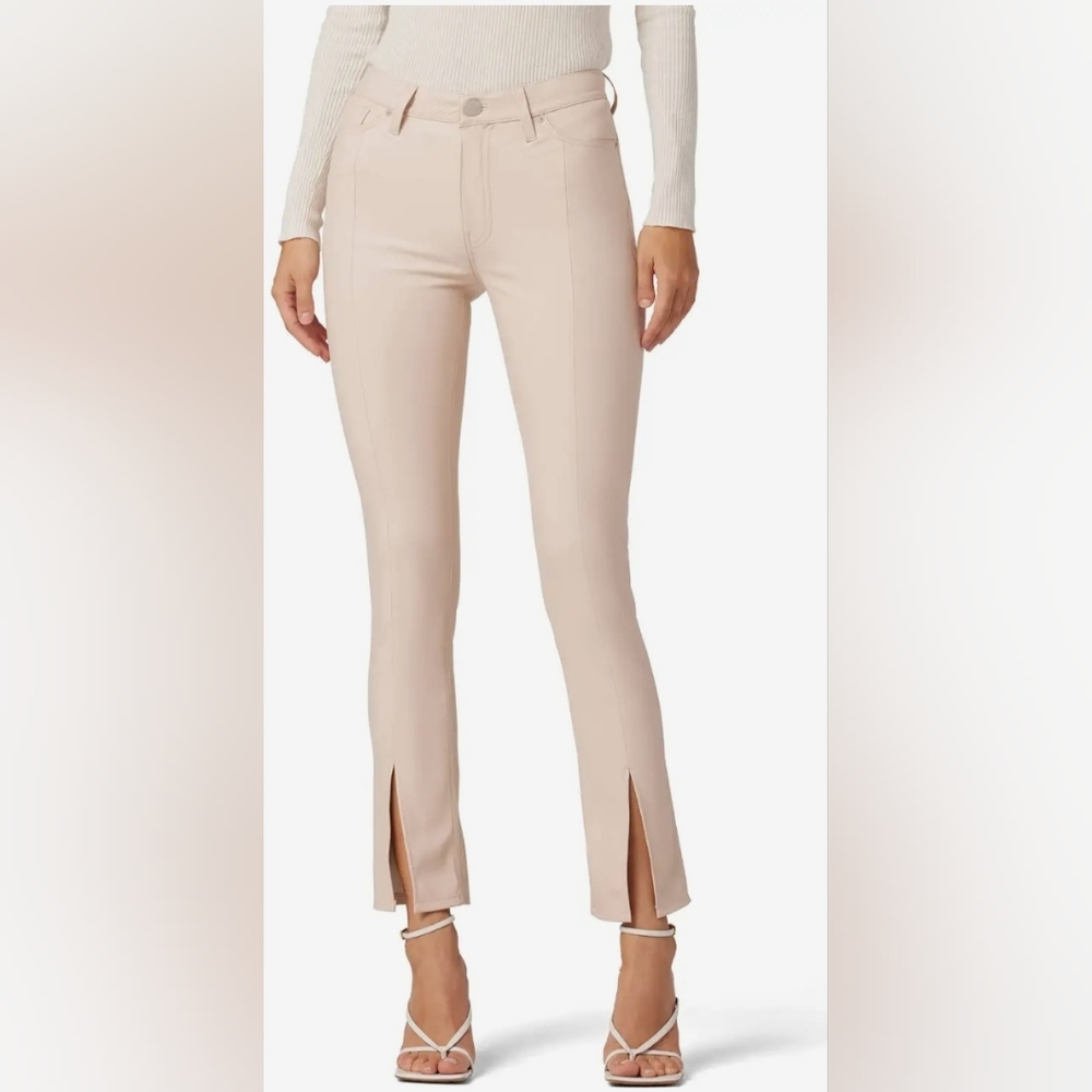 HUDSON BARBARA HIGH-RISE STRAIGHT  SPLICED HEM VEGAN LEATHER JEANS